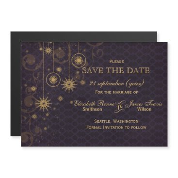 purple gold Snowflakes Winter save the date Magnetic Invitation