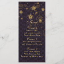 purple gold Snowflakes Winter wedding menu cards