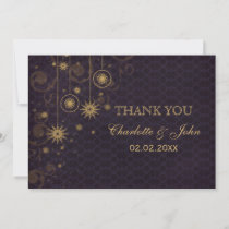 purple gold Snowflakes Winter  wedding Thank You Invitation