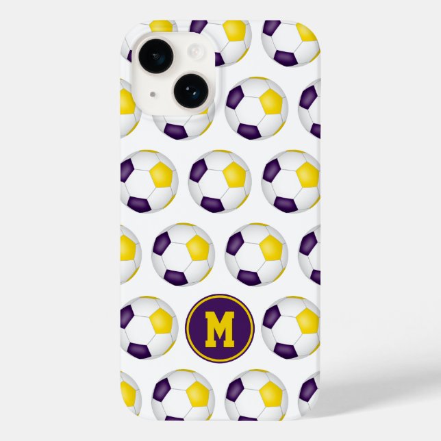 purple gold soccer balls pattern monogrammed Case-Mate iPhone case (Back)