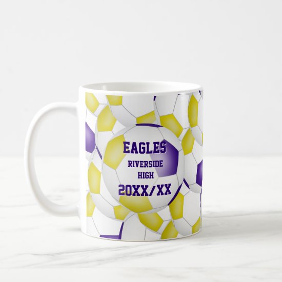 purple gold soccer school team colors coach gift coffee mug