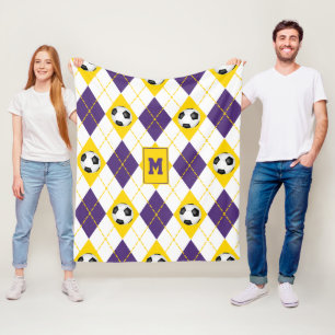 purple gold soccer team colors argyle pattern fleece blanket