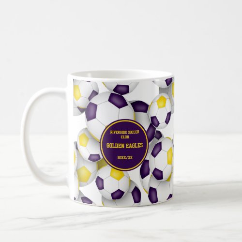 Purple gold soccer team colors coach name coffee mug