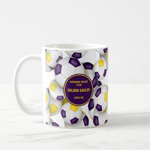 Purple gold soccer team colors coach name coffee mug