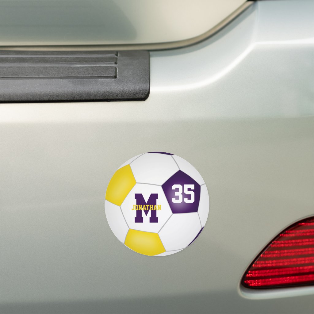 purple gold soccer team colors teens locker or car magnet