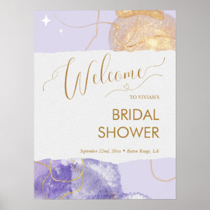 Purple Gold Space Watercolor Bridal Shower Welcome Poster