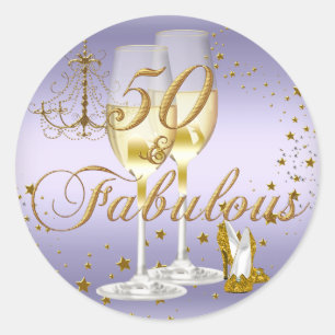 Purple Gold Sparkle 50 & Fabulous Birthday Sticker