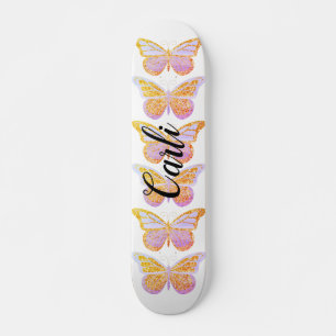 Purple Gold Sparkle Butterflies Personalized Skateboard