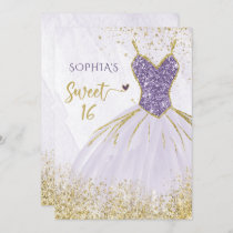 Purple Gold Sparkle Dress Sweet 16 birthday Invitation