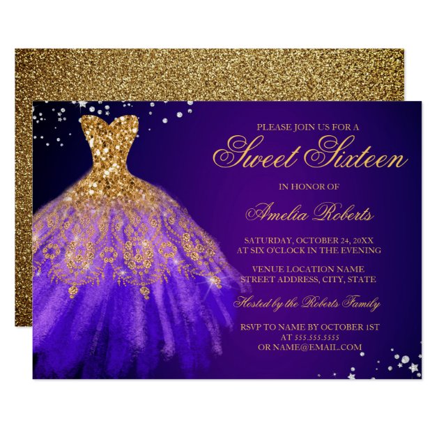 purple and gold sweet 16 dresses