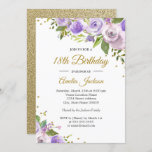 Purple Gold Sparkle Floral 18th Birthday Invite<br><div class="desc">More pretty floral Birthday Invitations in the Little Bayleigh Store!</div>