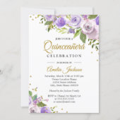 Purple Gold Sparkle Floral Quinceanera Invite (Front)