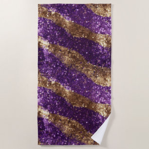 Purple Gold Sparkle Glitter Beach Towel