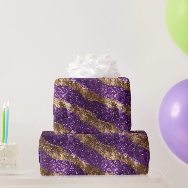 Purple Gold Sparkle Glitter Birthday Wrapping Paper (Party Gifts)
