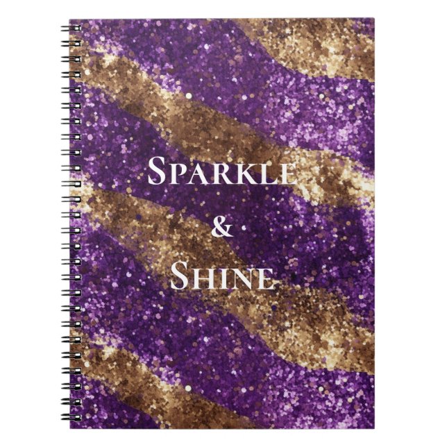 Purple Gold Sparkle Glitter Notebook (Front)