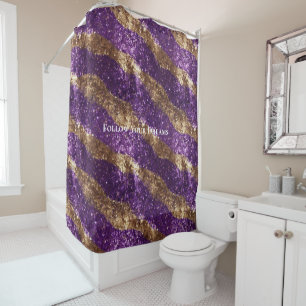 Purple Gold Sparkle Glitter Shower Curtain