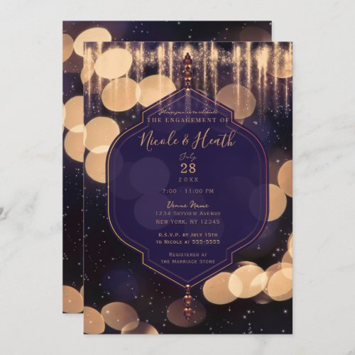 Purple Gold Sparkle Lights Mystical Engagement Invitation
