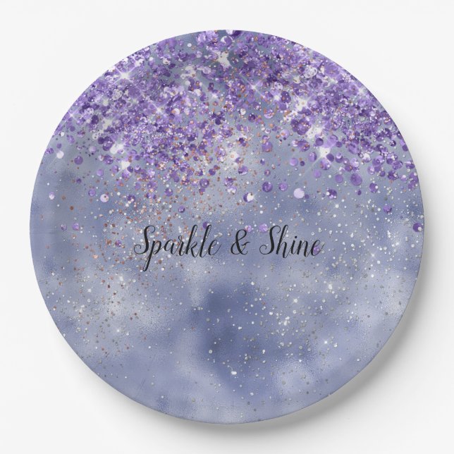 Purple Gold Sparkle Paper Plates (Front)
