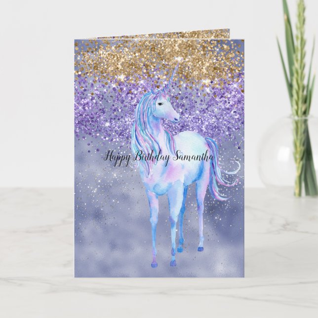 Purple Gold Sparkle Unicorn Card (Front)