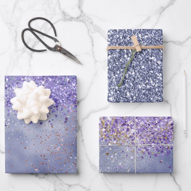 Purple Gold Sparkle Wrapping Paper Sheets (Front)