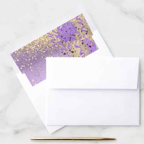 Purple  Gold Sparkly Glitter with Balloons Envelope Liner