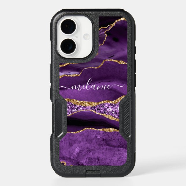 Purple Gold Sparkly iPhone Case with Custom Text (Back)