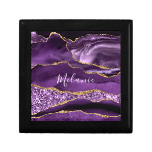 Purple Gold Sparkly Marble Gift Box Custom Name