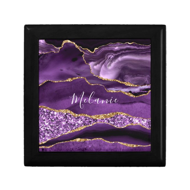 Purple Gold Sparkly Marble Gift Box Custom Name (Front)