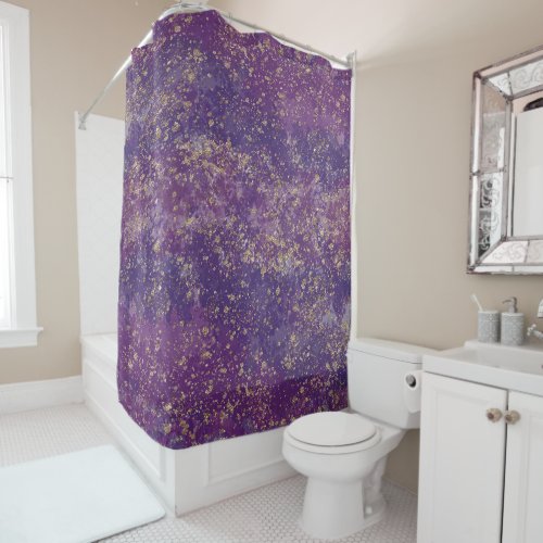 Purple  Gold Splatter Glam Modern Shower Curtain