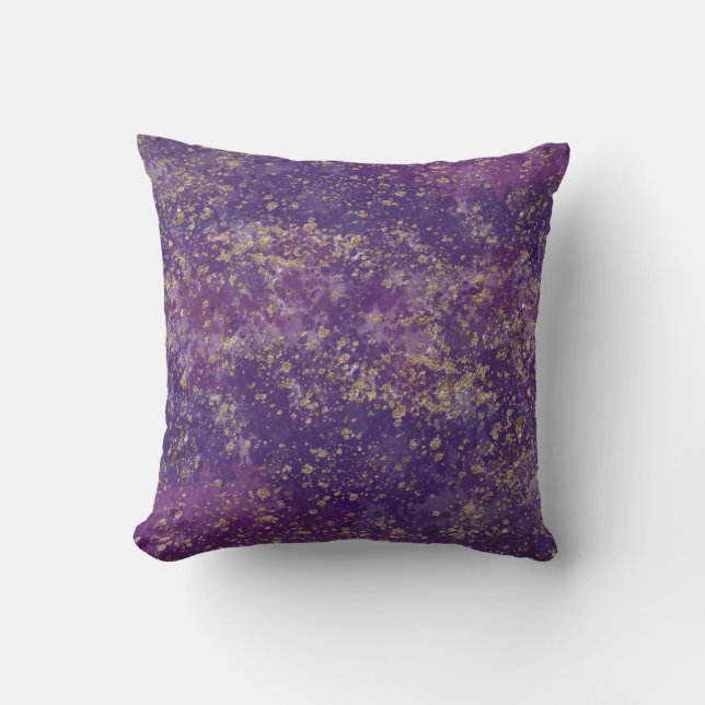 Purple & Gold Splatter Glam Modern Throw Pillow (Front)