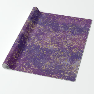 Purple & Gold Splatter Glam Modern Wrapping Paper