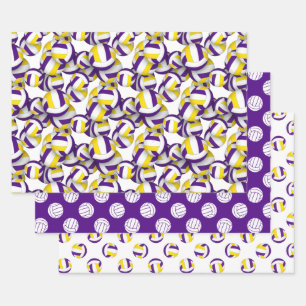 purple gold sports coordinating colors volleyball  wrapping paper sheets