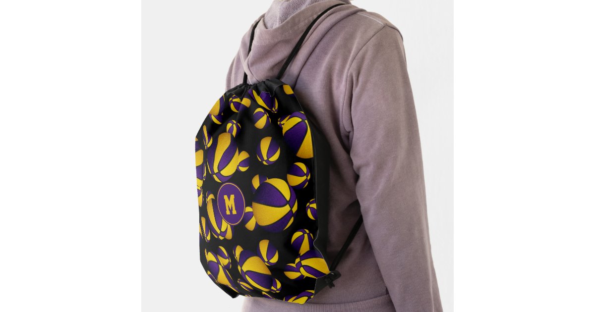 purple gold sports team colors basketball drawstring bag Zazzle