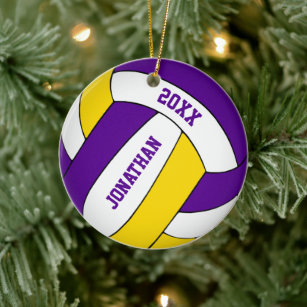 purple gold sports team colors boys volleyball ceramic ornament