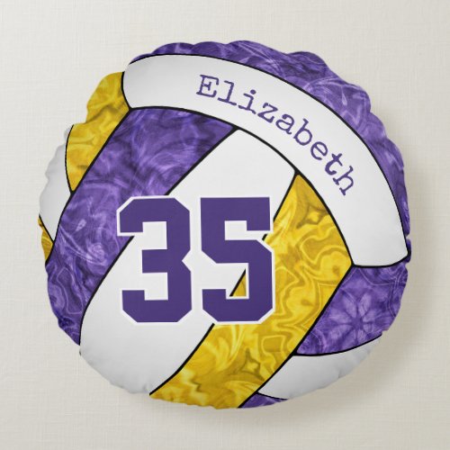 purple gold sports team colors girls volleyball round pillow