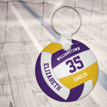 Purple Gold Sports Team Colors Volleyball Keychain by katz_d_zynes at Zazzle