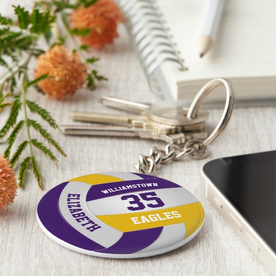 purple gold sports team colors volleyball keychain