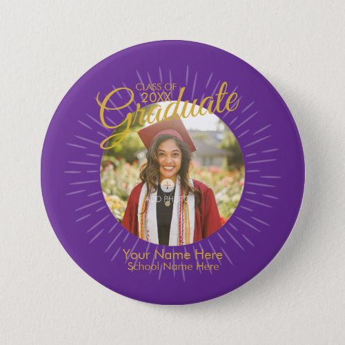Purple  Gold Star Graduate Button