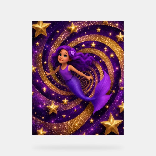 Purple Gold Star Mermaid Optical Illusion | Fantas Acrylic Sign