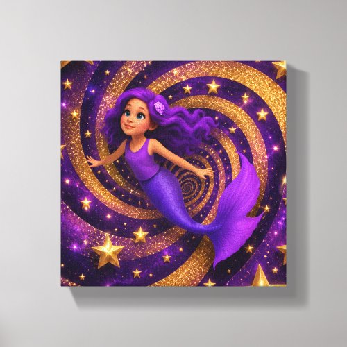 Purple Gold Star Mermaid Optical Illusion | Fantas Canvas Print