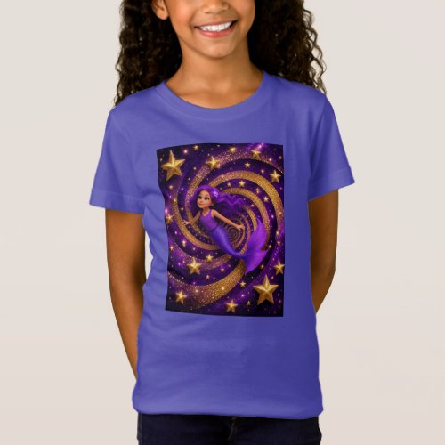 Purple Gold Star Mermaid Optical Illusion | Fantas T-Shirt
