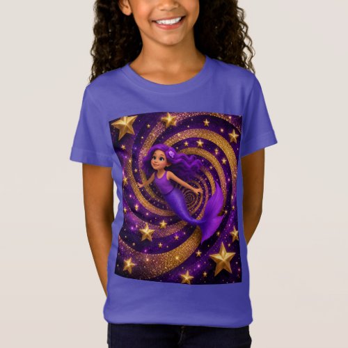 Purple Gold Star Mermaid Optical Illusion | Fantas T-Shirt