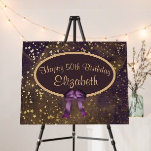 Purple Gold Stardust 50th Birthday Foam Board Sign