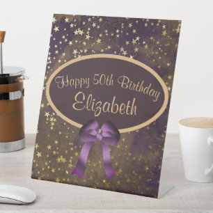 Purple Gold Stardust 50th Birthday Pedestal Sign