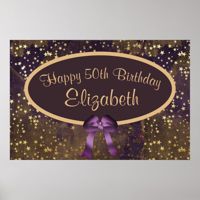 Purple Gold Stardust 50th Birthday   Poster (Front)