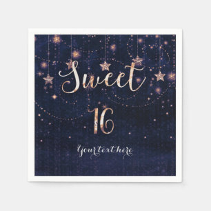 Purple & Gold Starry Celestial Sweet 16 Party Paper Napkins