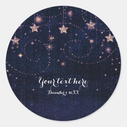 Purple  Gold Starry Night Celestial Stars Favor Classic Round Sticker