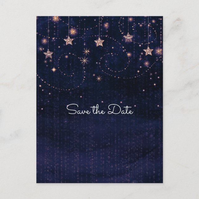Purple & Gold Starry Whimsical Celestial Announcement Postcard (Front)