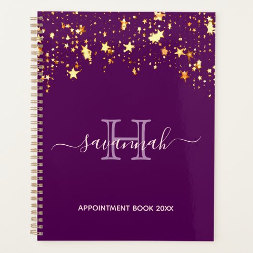 Purple gold stars appointment book monogram planner