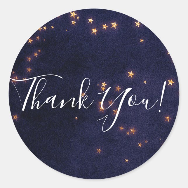 Purple & Gold Stars Celestial Sky Party Favor Classic Round Sticker (Front)
